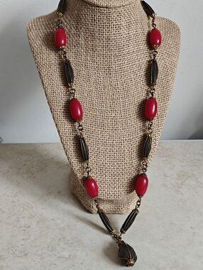 RARE Vintage Red Bakelite Skhab Ethnic Tribal Necklace